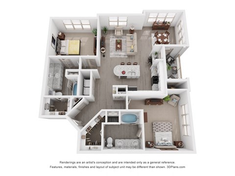 a stylized floor plan with a bedroom and living room